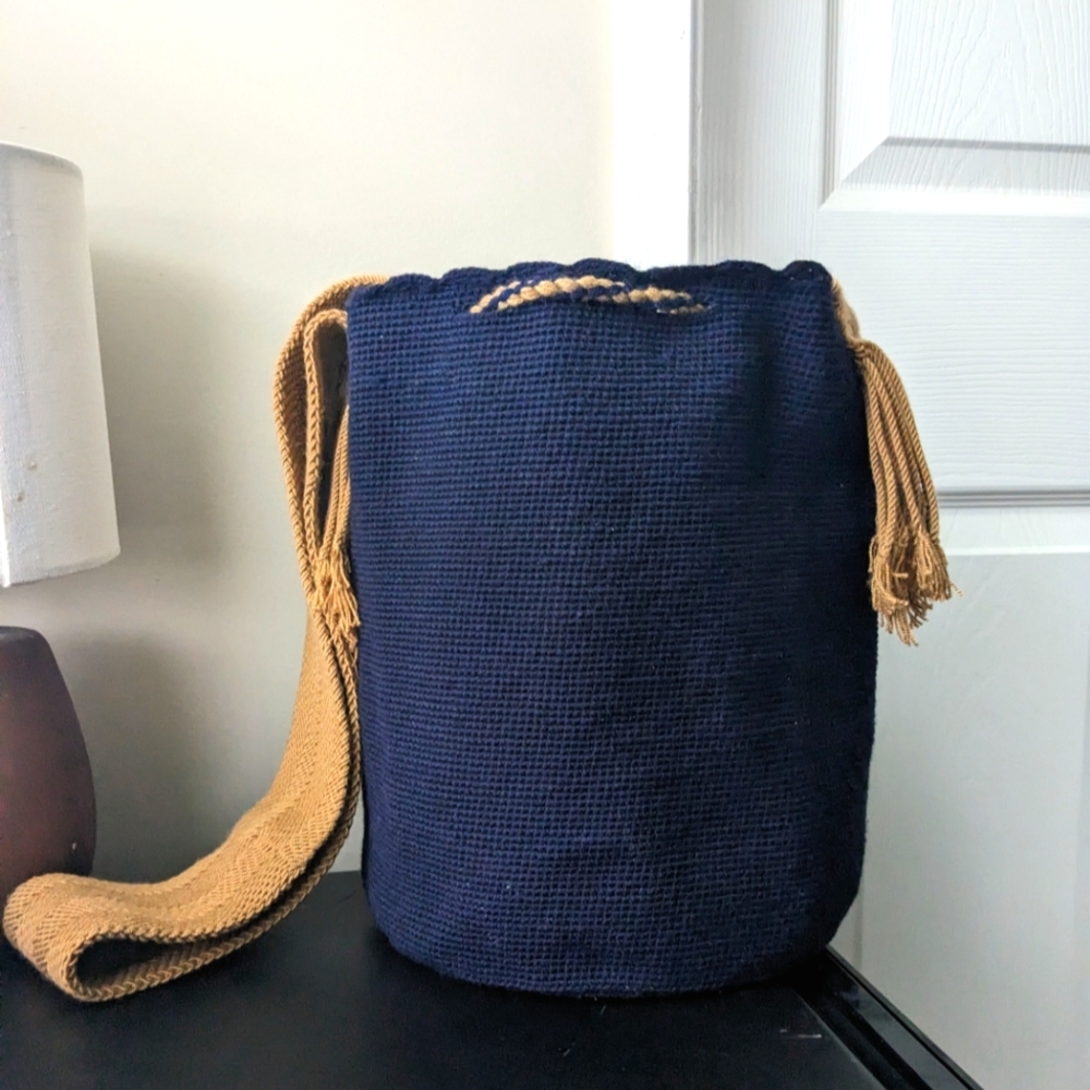 SOLD!  Wayuu Bag Golden Butterfly/ Dark Blue/ Camel/ Handmade Bag/ - Picture 4 of 10
